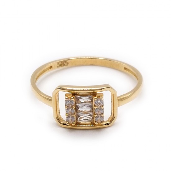 Χρυσό δαχτυλίδι με λευκά ζιργκόν (DA00175)