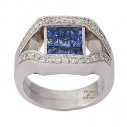 Δαχτυλίδι Χρυσό Κ18 Με Διαμάντια και Μπλε Ζαφείρια (DA00042)